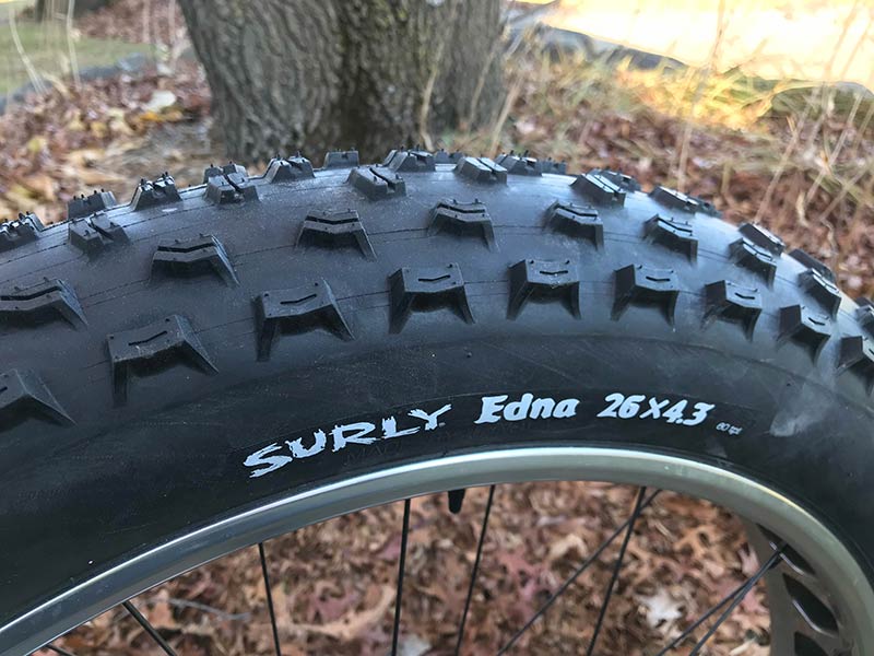 Profile view of the top of a fat bike rim with a Surly Edna tire